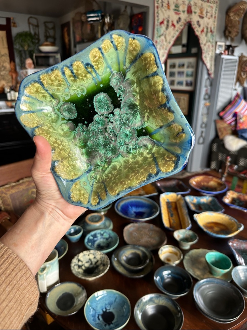 Eclectic Edgecomb Potters Crystalline glazed, Boho bowl plate dish One of a kind